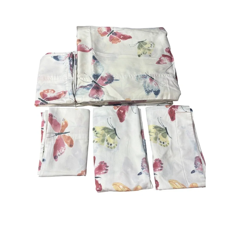 Cuddledown Butterfly Sheet Set King Cream Nature Cottagecore Garden Spring